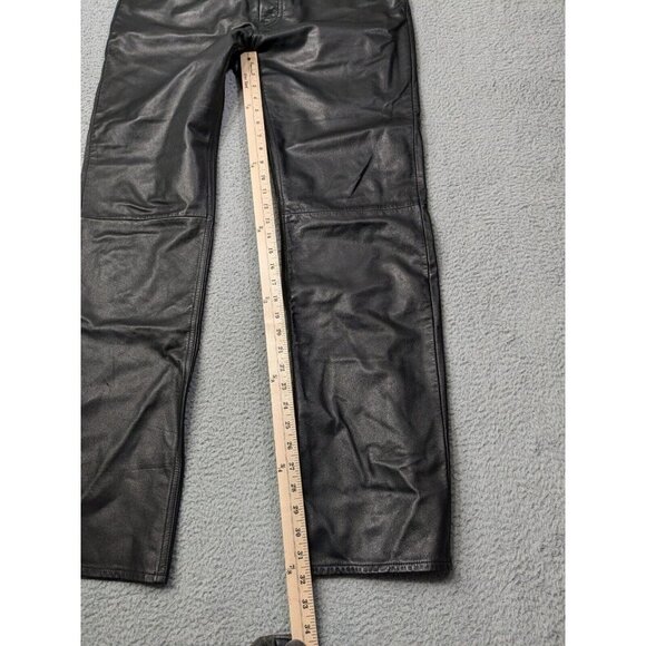 Gap Leather Pants Mens 34 Button Fly Retro Y2K Vintage Style Rock Biker Black - Picture 15 of 16